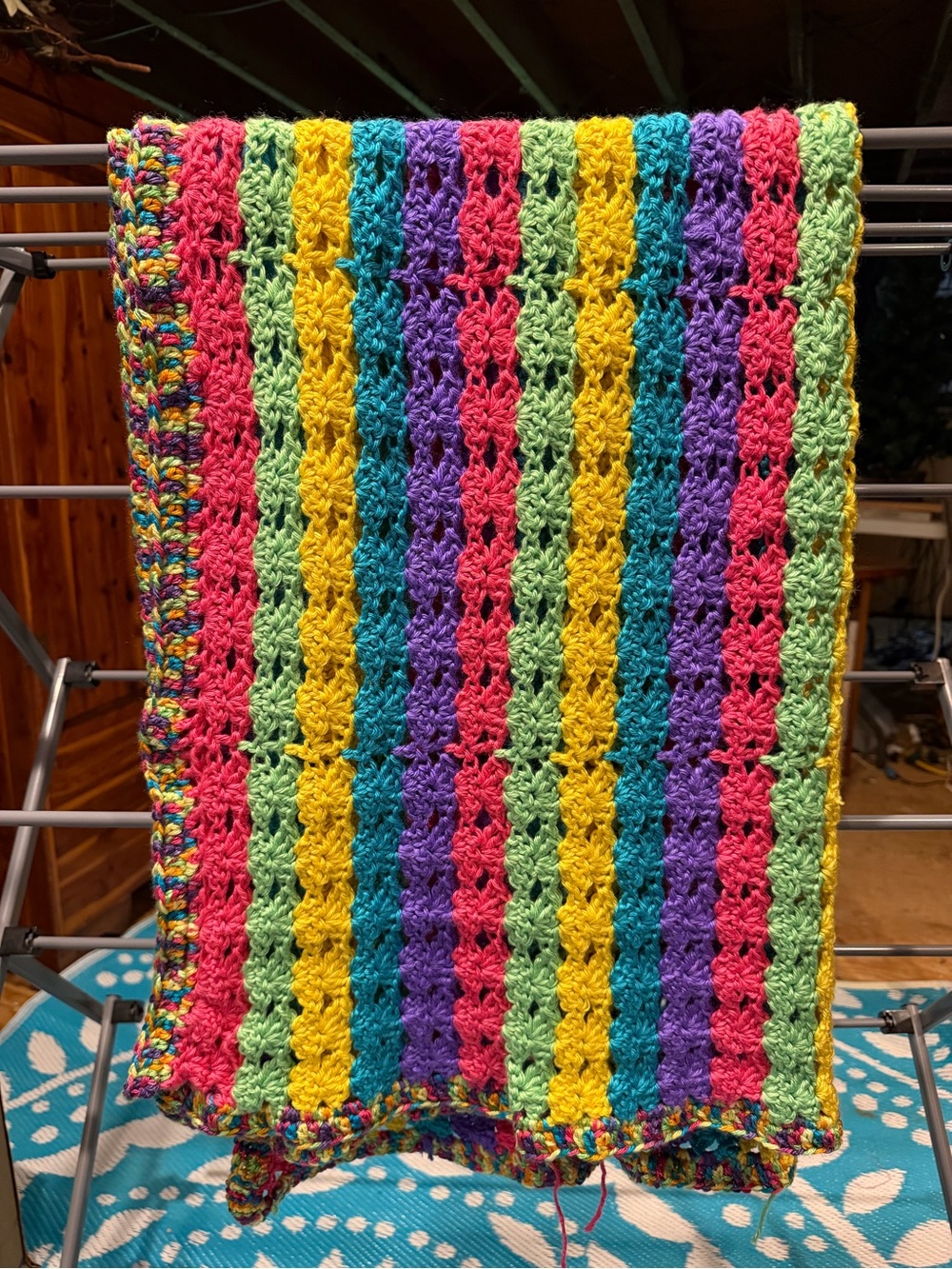 Handmade Crocheted Stripe Throw - Bright Rainbow Colors
